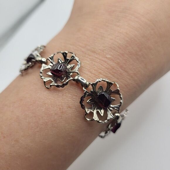 Raw Garnet And Stelring Silver Western Style Bracelet 7.5in - Picture 6 of 7